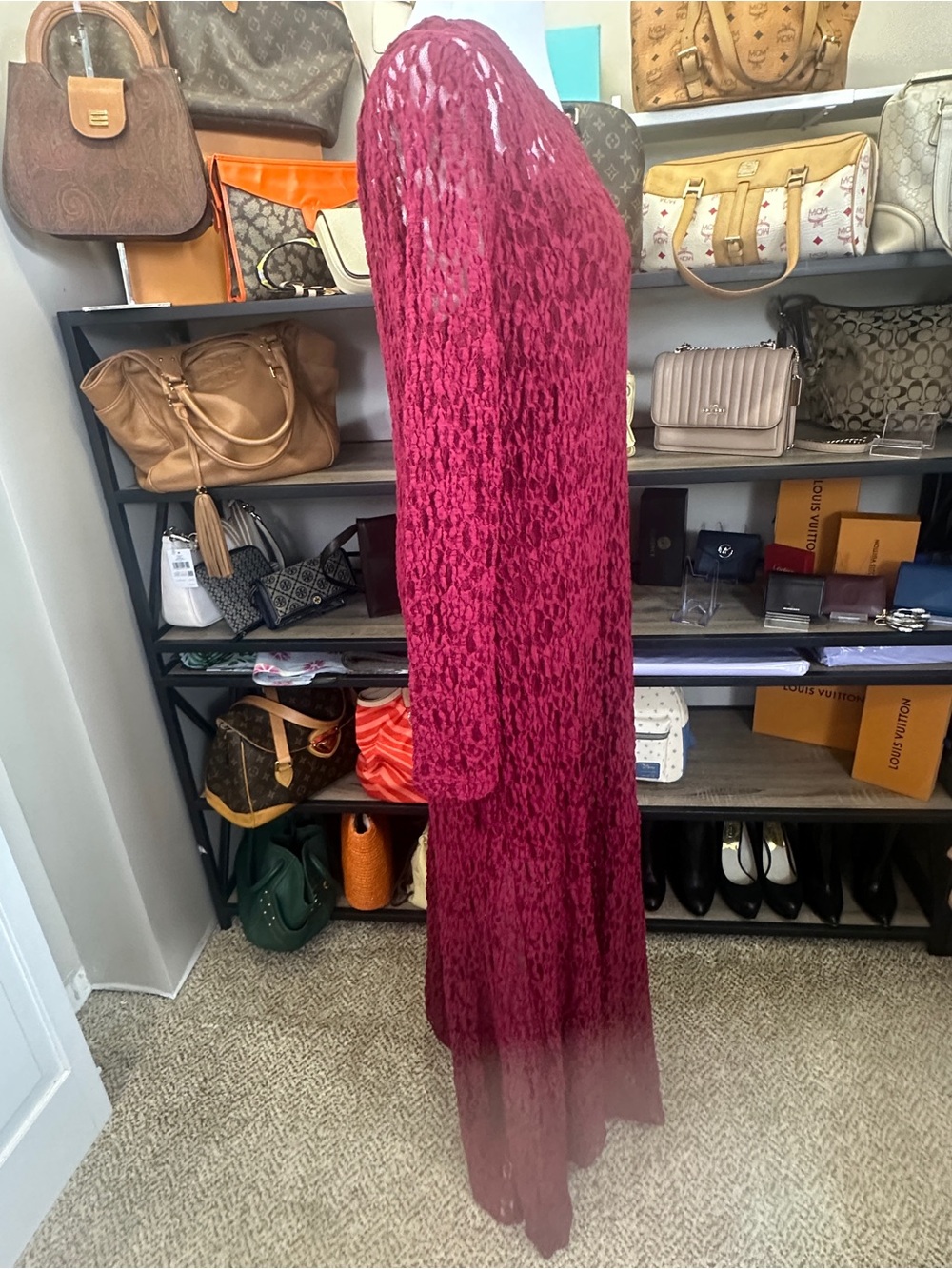 NWT Loft Size Large Lace Maxi Dress Vintage Burgundy Wedding Boho Romantic - Picture 6 of 11